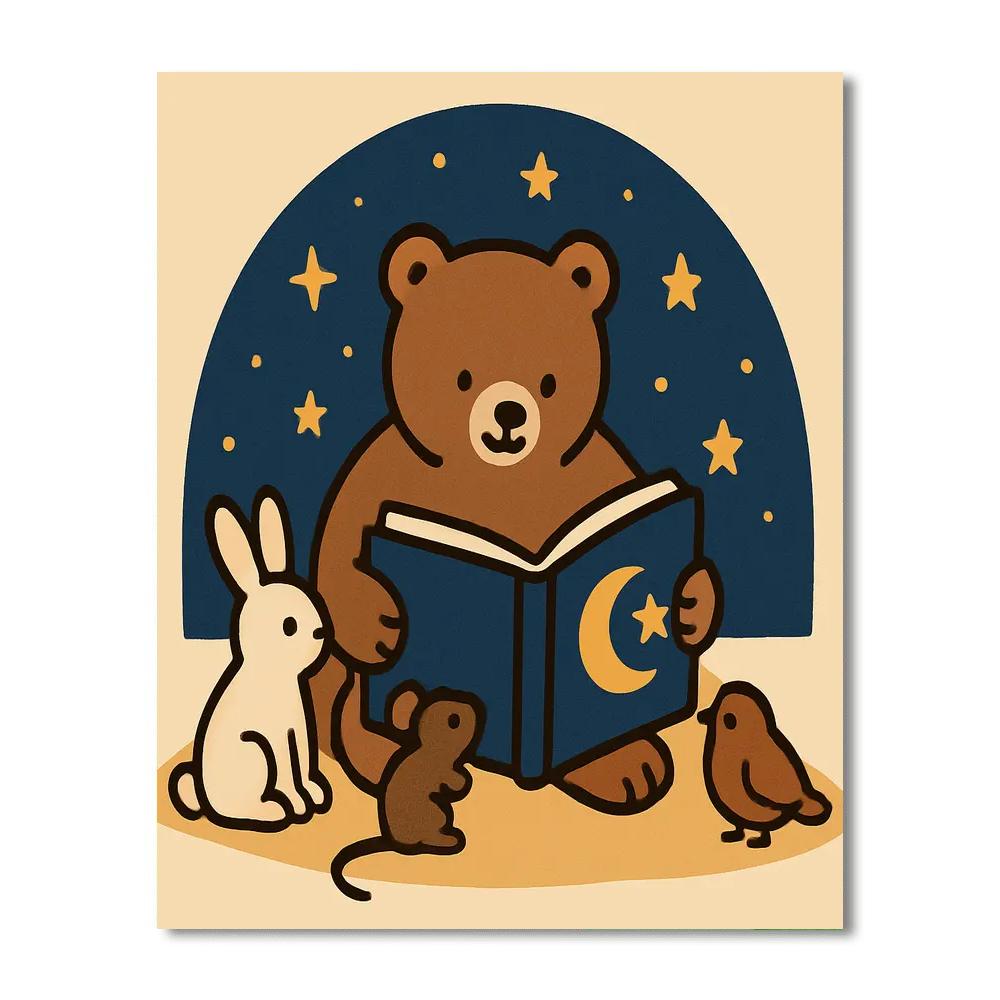 Starlit Storytime Bear Paint by numbers art