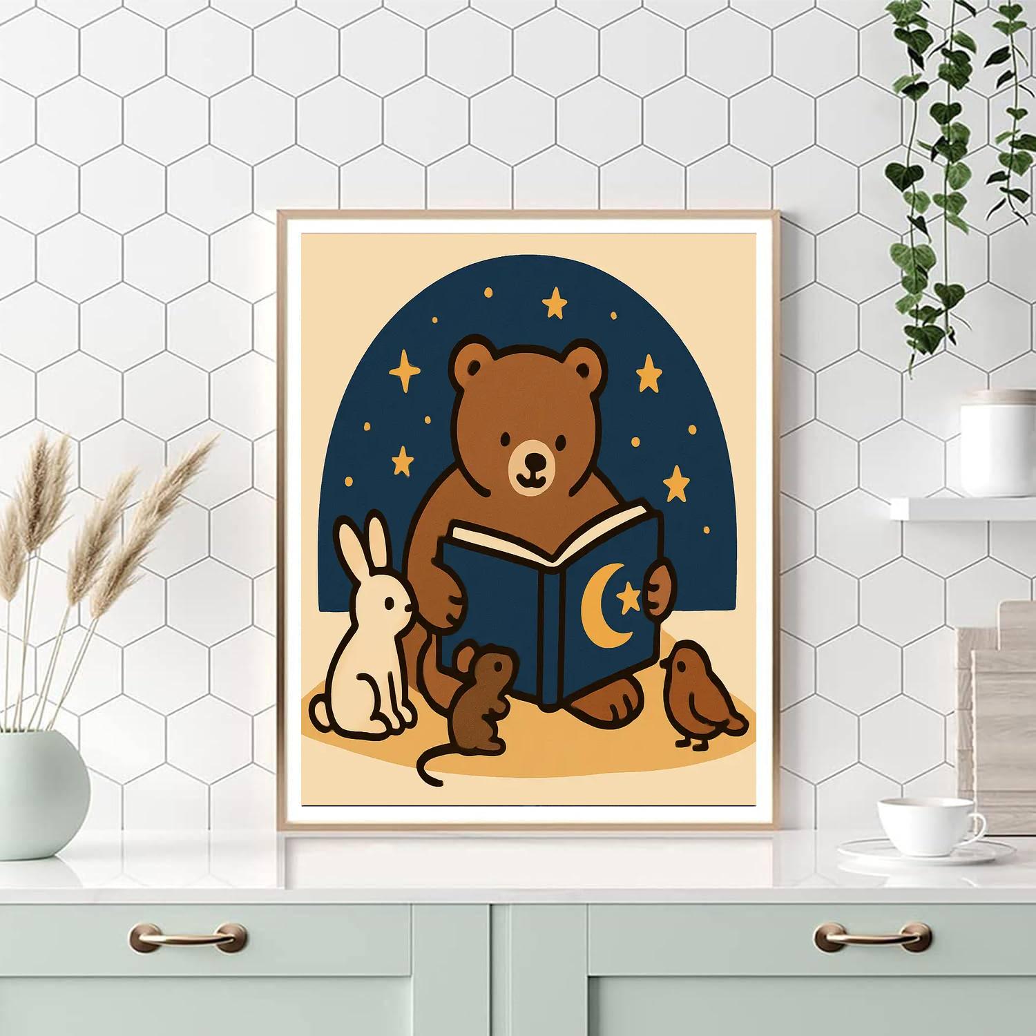 Starlit Storytime Bear Paint by numbers art