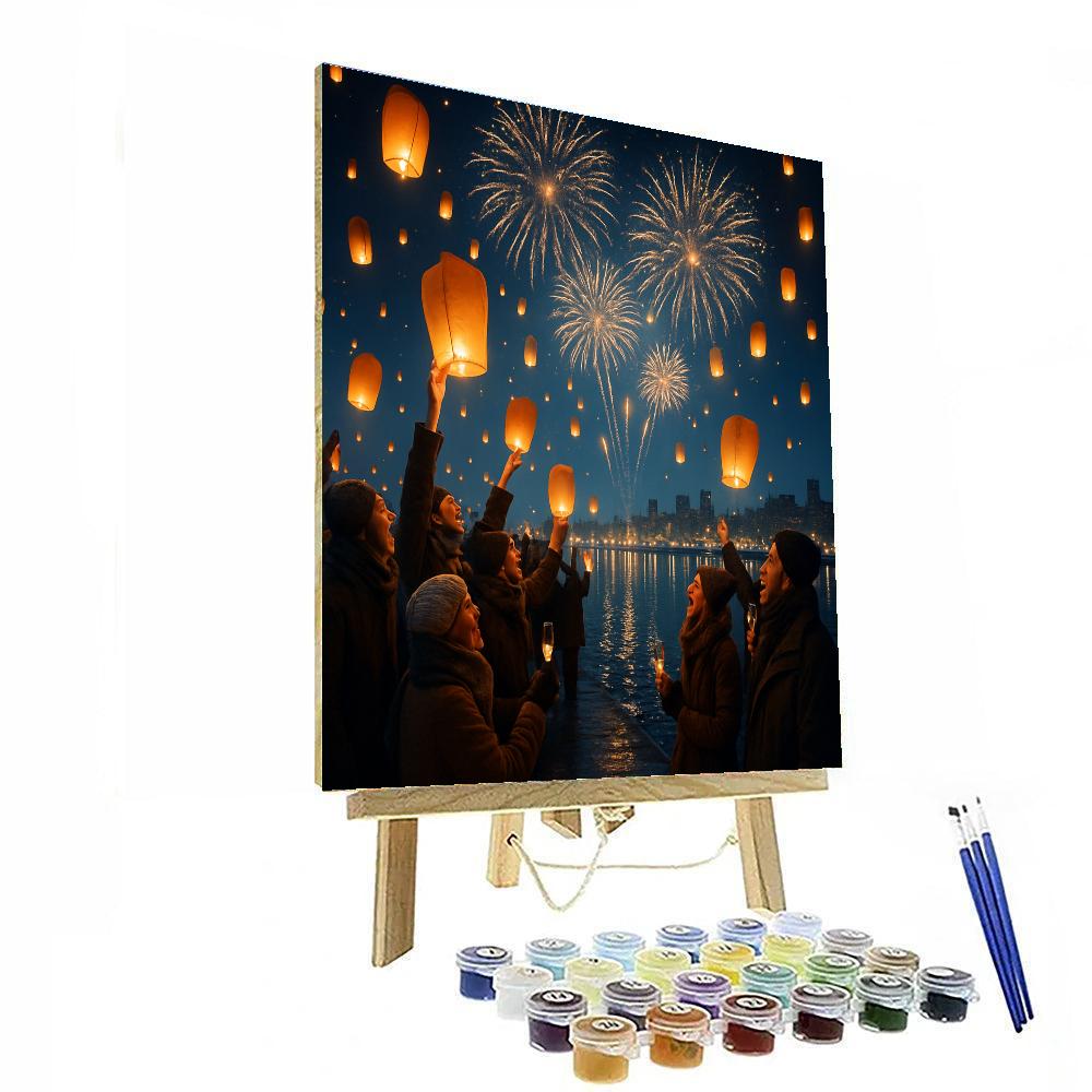 Lanterns And Fireworks New Year Harbor Paint by numbers art