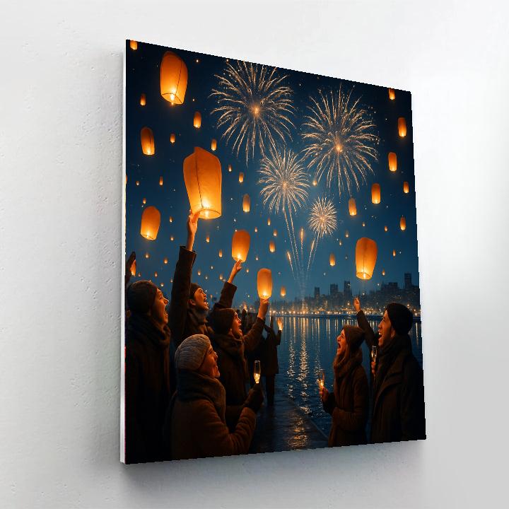 Lanterns And Fireworks New Year Harbor Paint by numbers art