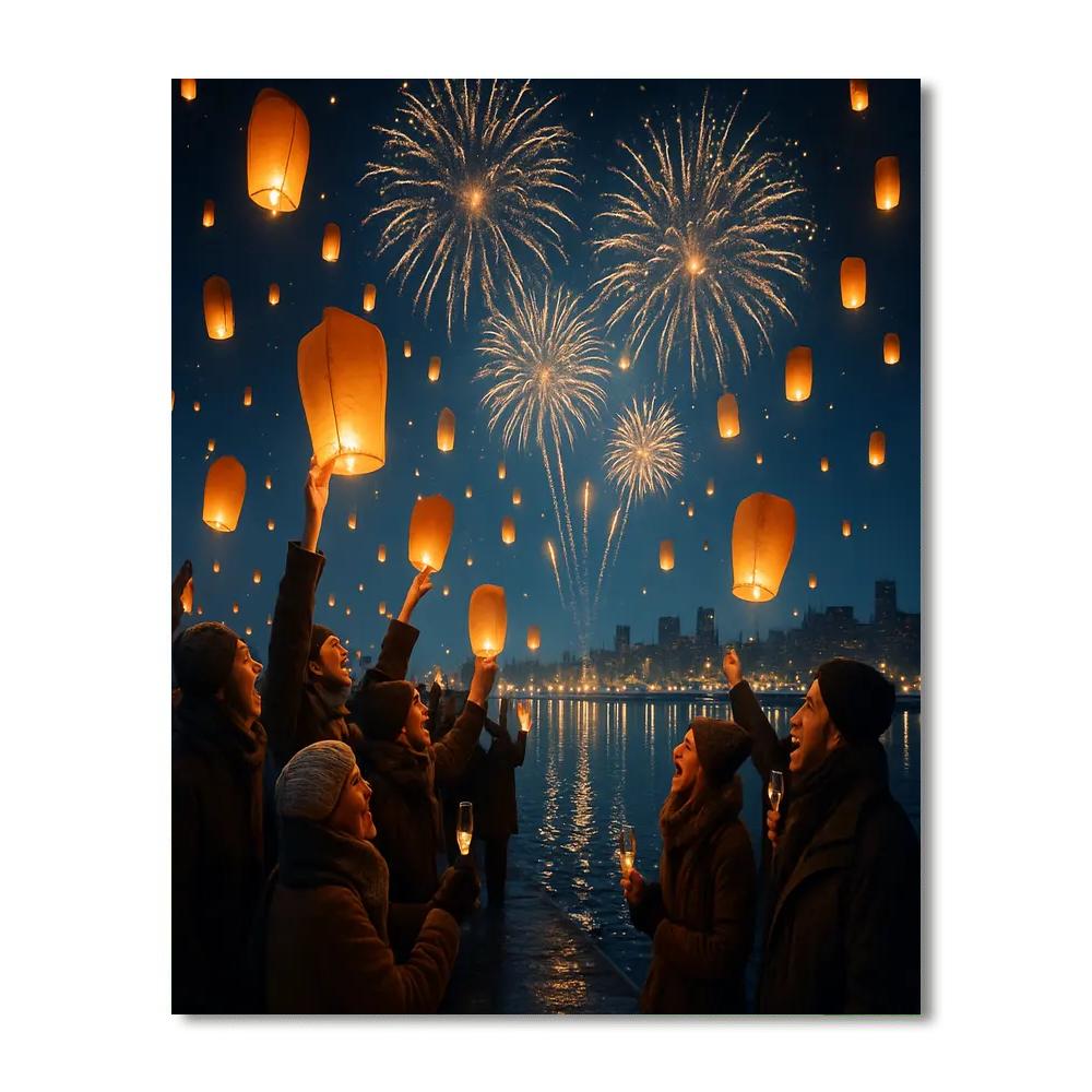 Lanterns And Fireworks New Year Harbor Paint by numbers art