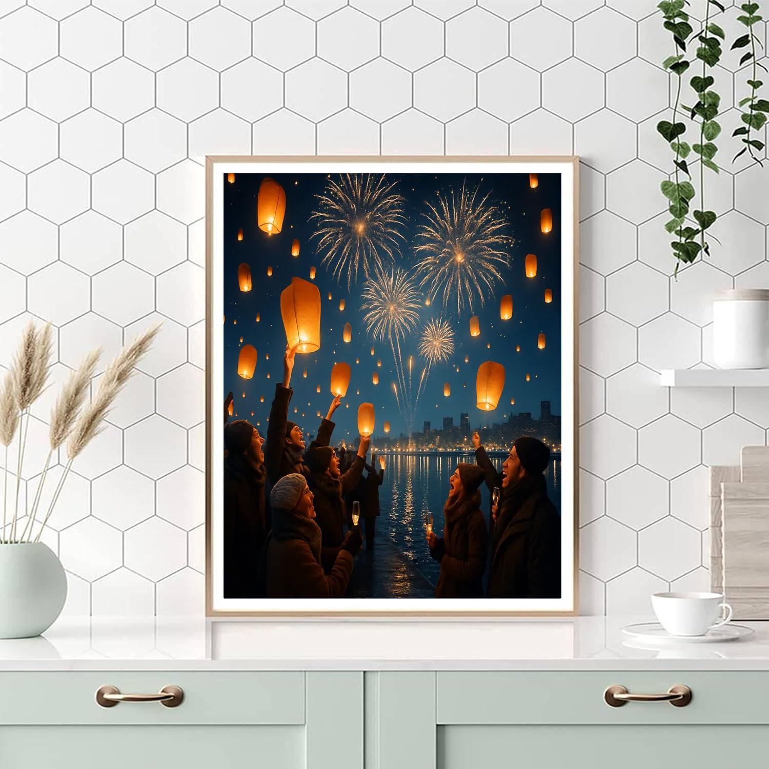 Lanterns And Fireworks New Year Harbor Paint by numbers art