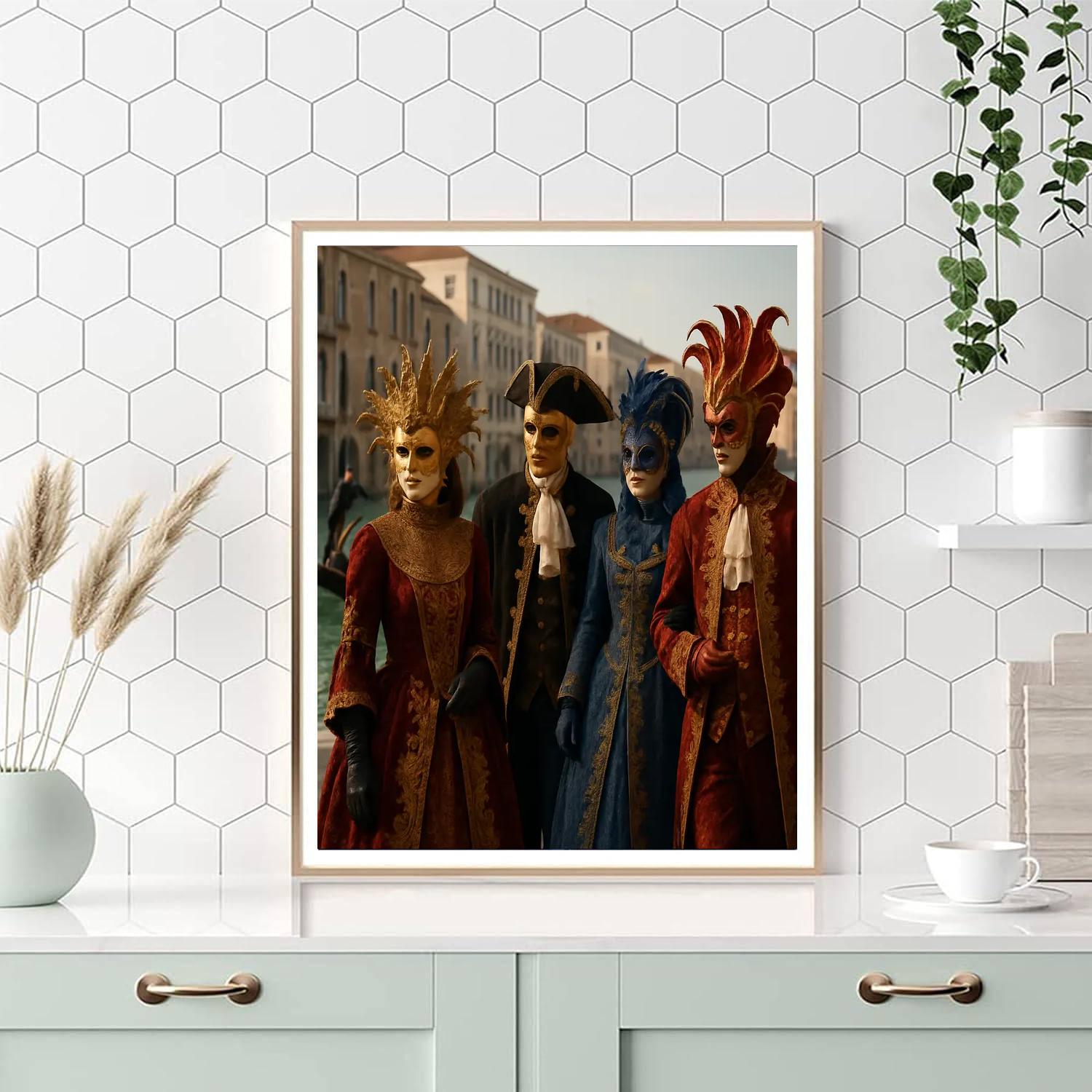 Venice Carnival Masked Revelers paint by color