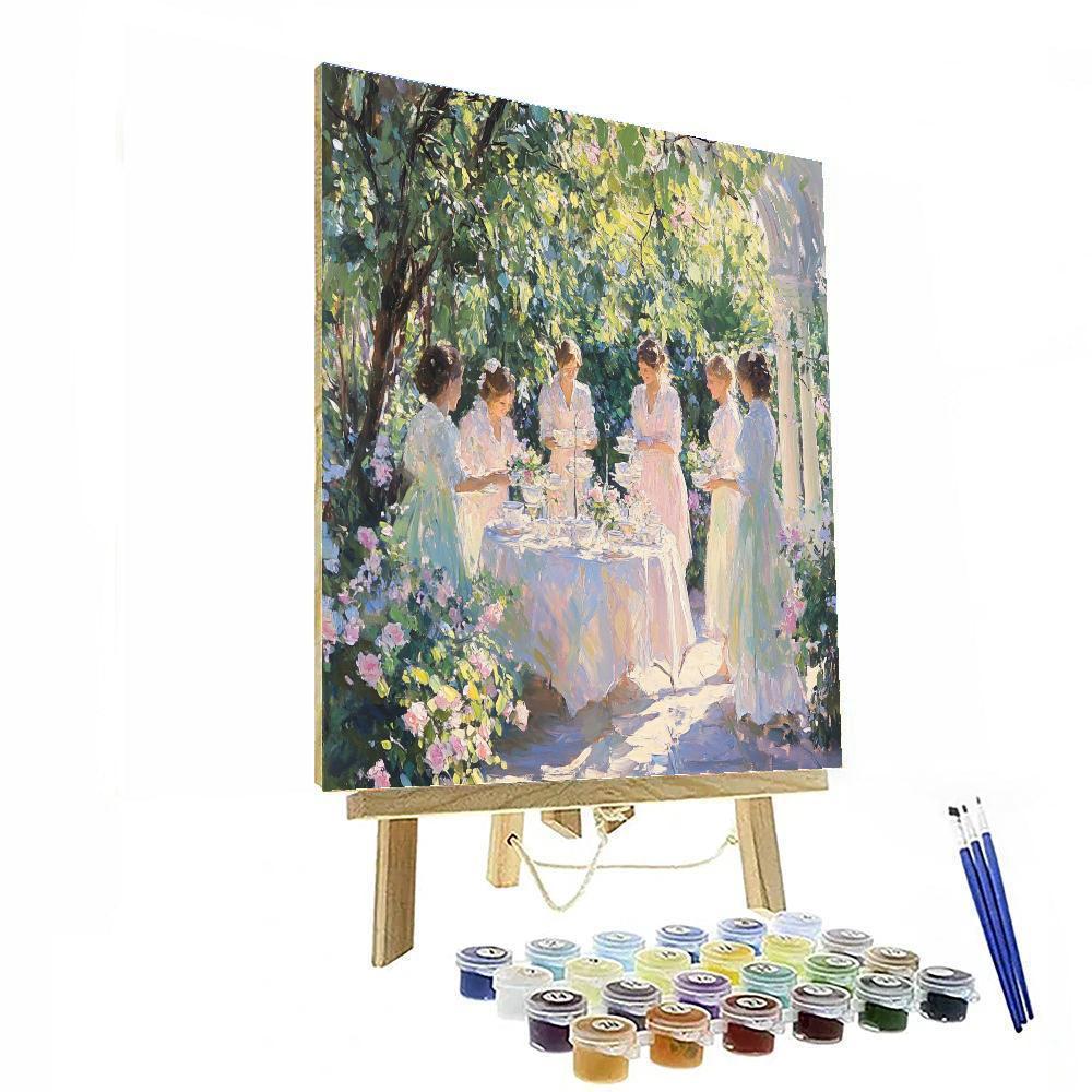 Mary Fairchild MacMonnies Low Inspired Garden Tea Party paint by color