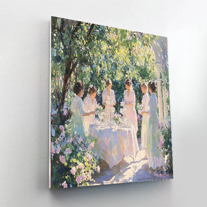 Mary Fairchild MacMonnies Low Inspired Garden Tea Party paint by color