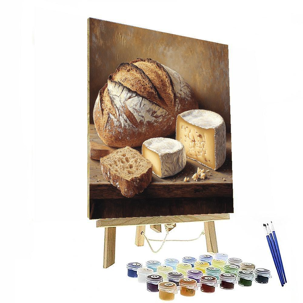 Jean-Baptiste-Siméon Chardin Inspired Still Life With Bread And Cheese paint by number