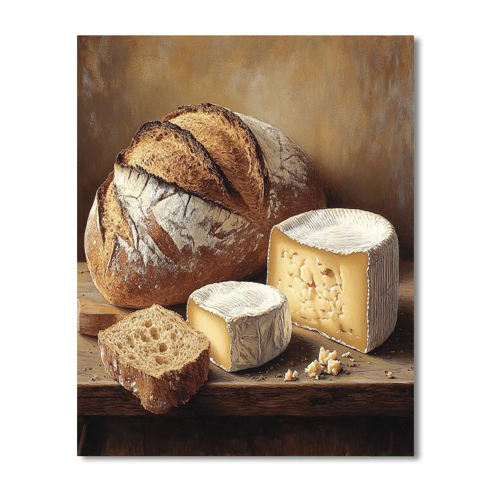 Jean-Baptiste-Siméon Chardin Inspired Still Life With Bread And Cheese paint by number