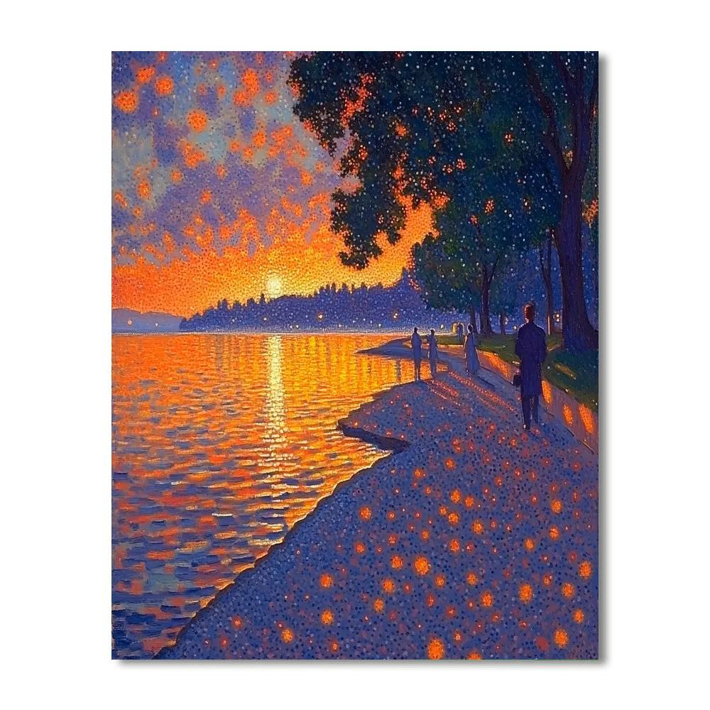 Georges Seurat Inspired Sunset At The Lakeshore DIY paint by numbers