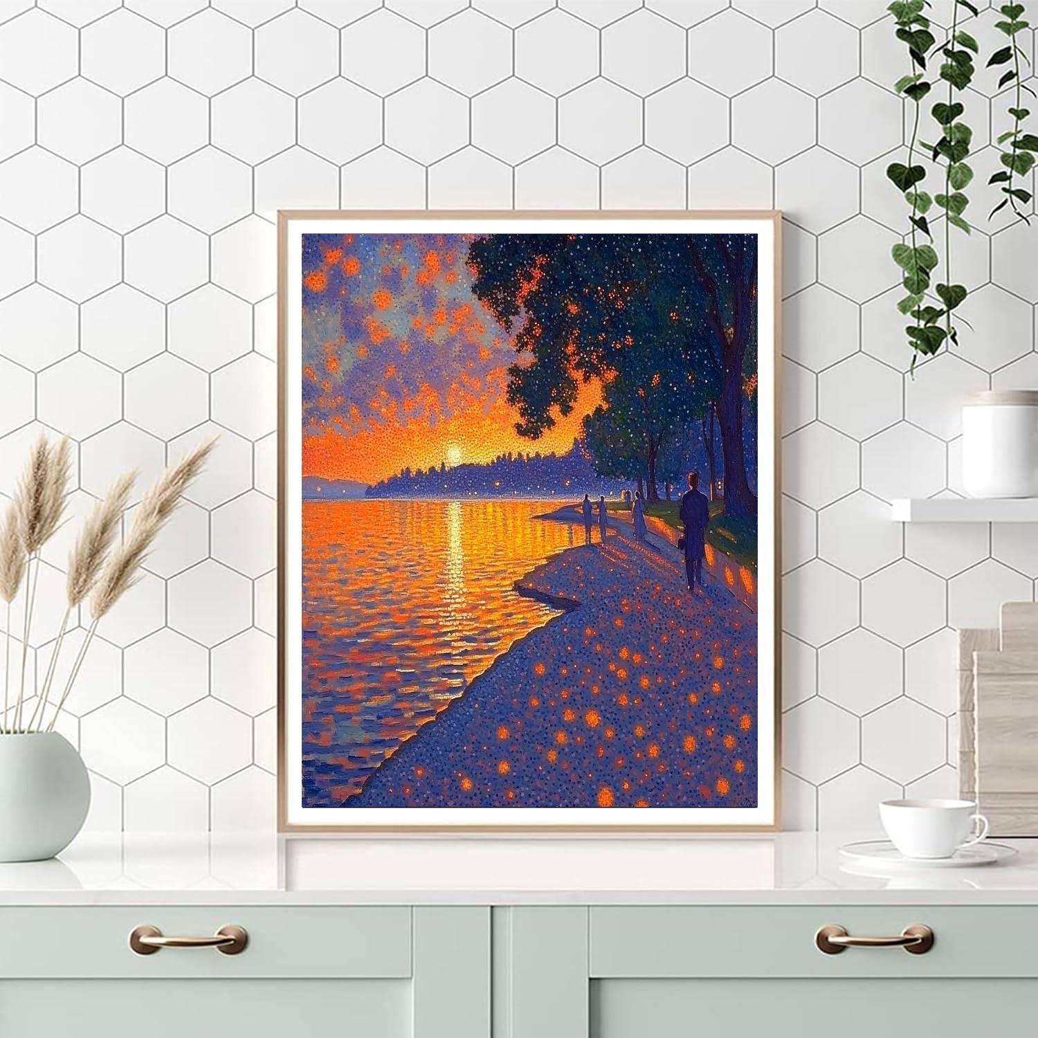 Georges Seurat Inspired Sunset At The Lakeshore DIY paint by numbers