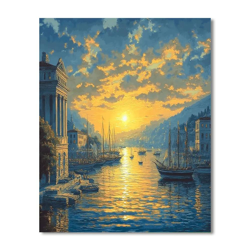 Claude Lorrain Inspired Sunrise Over Ancient Harbor Numbered painting kits