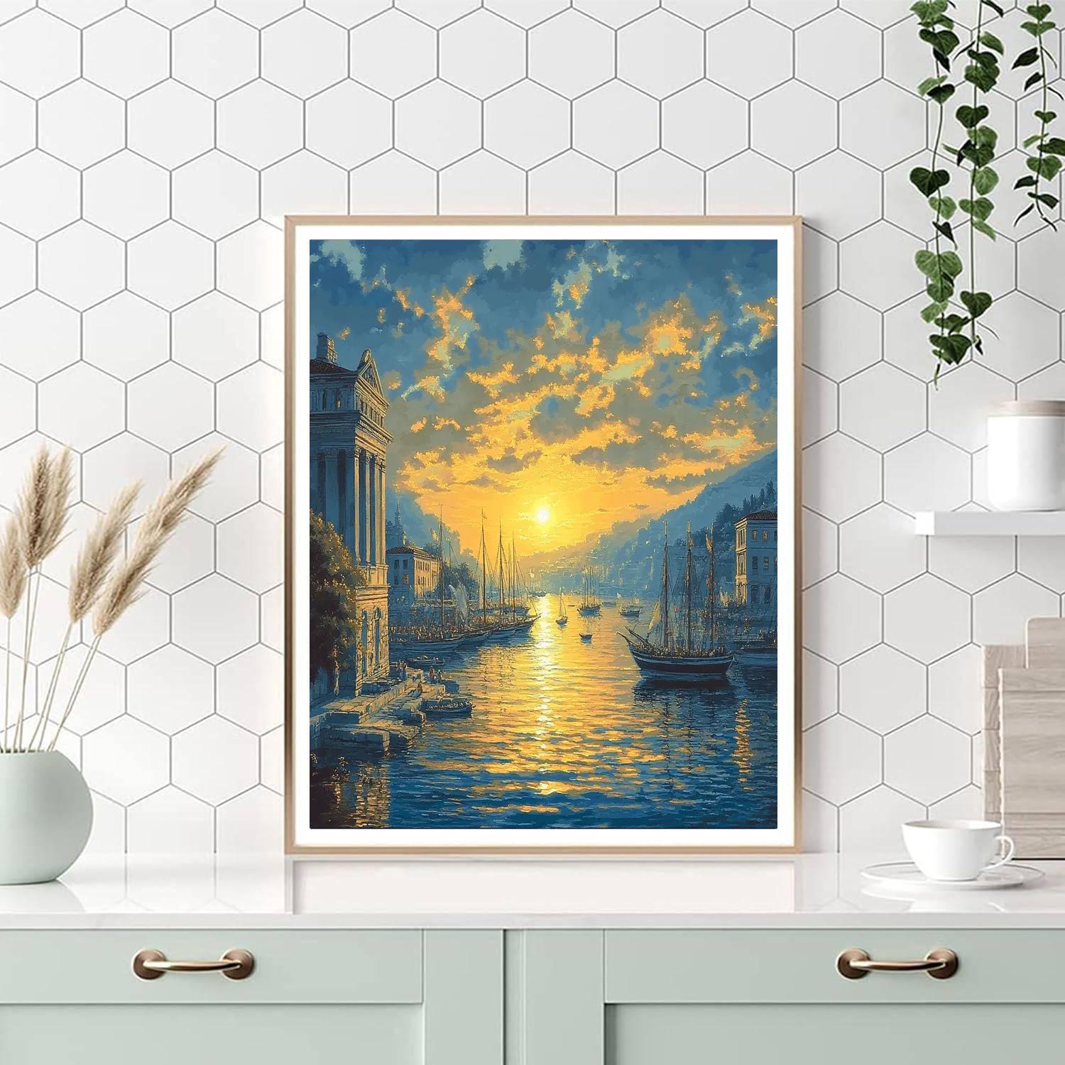 Claude Lorrain Inspired Sunrise Over Ancient Harbor Numbered painting kits