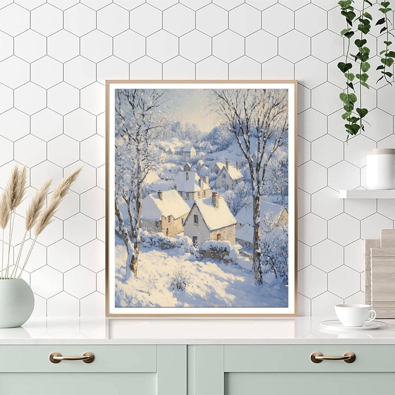 Camille Pissarro Inspired Snowy Village Morning Number painting