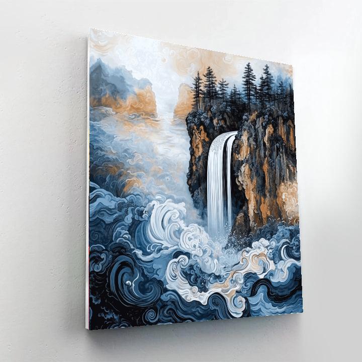 Hokusai Inspired Mountain Waterfall DIY paint by numbers