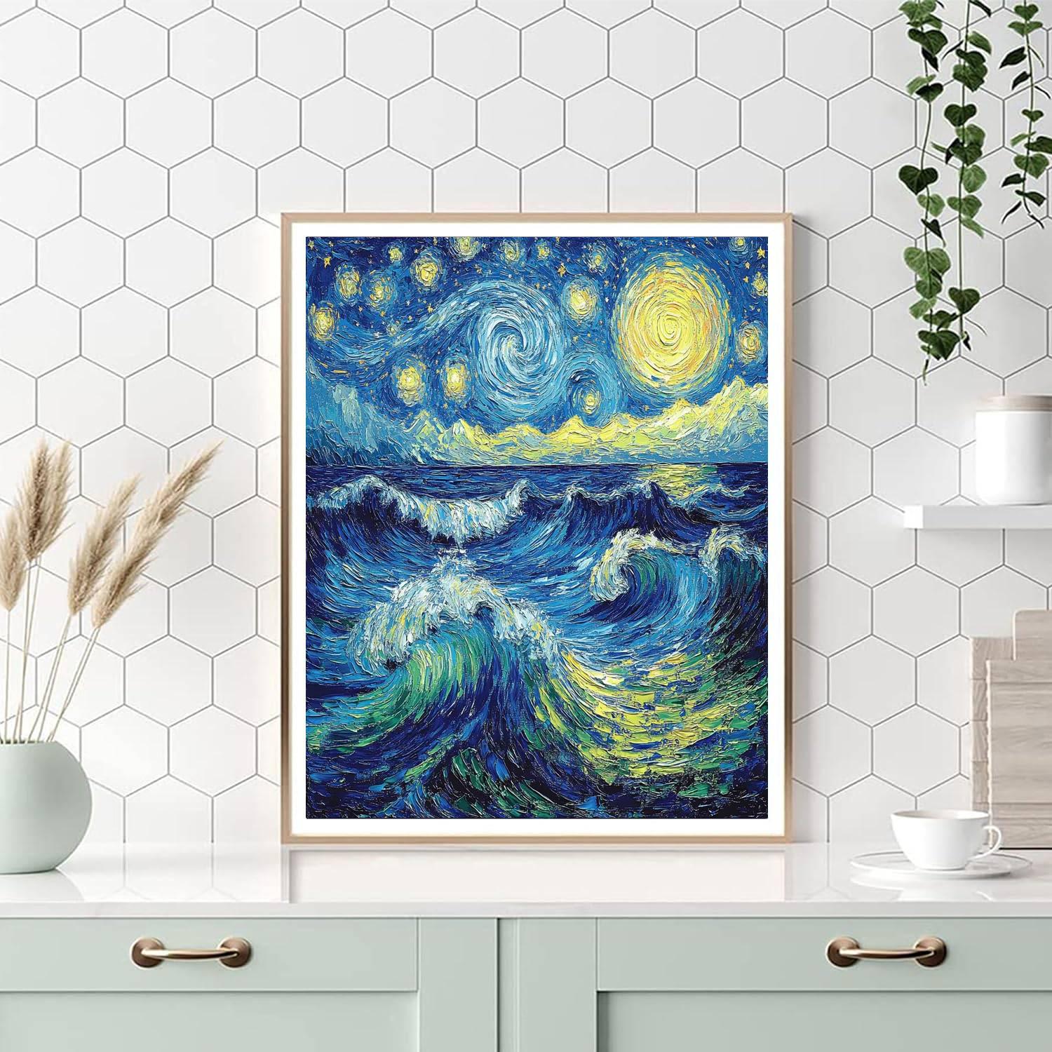 Van Gogh Inspired Starry Ocean Night paint by numbers