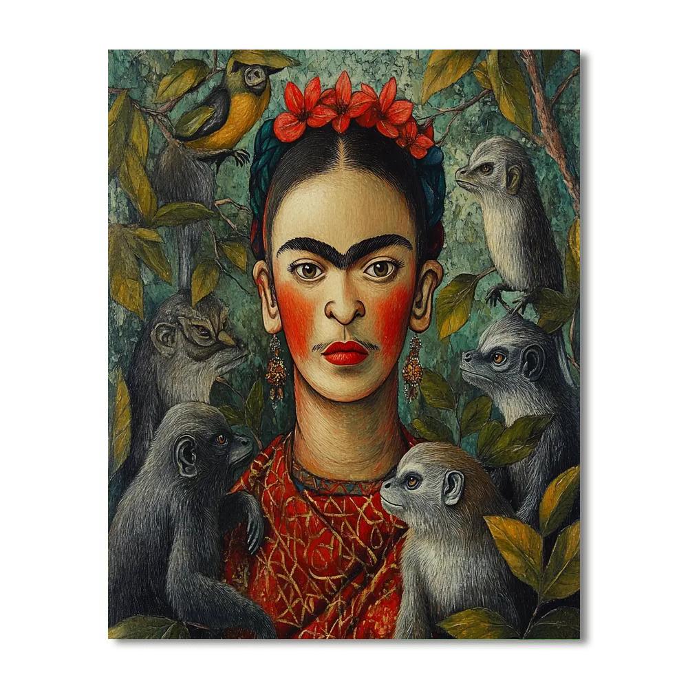 Frida Kahlo Inspired Self Portrait With Animals Paint by numbers art