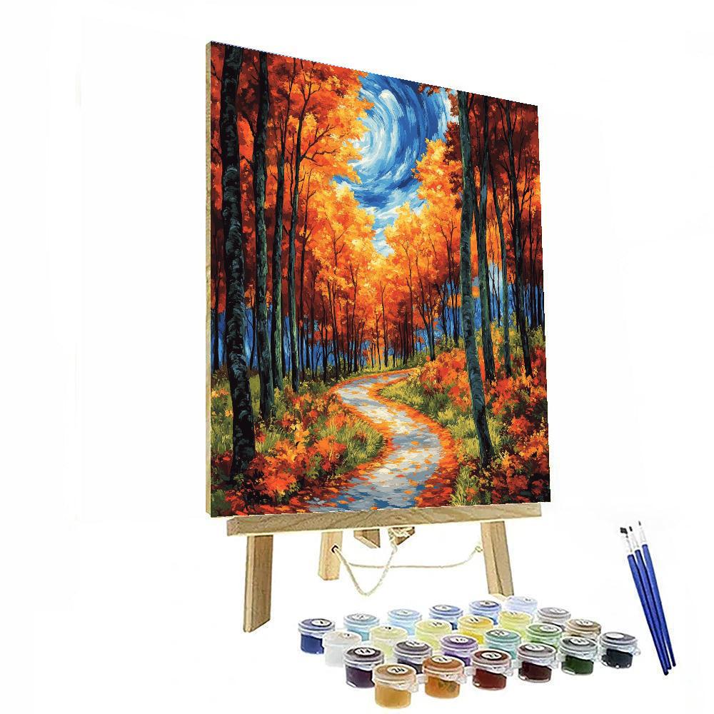Vincent Van Gogh Inspired Autumn Forest Path paint by color