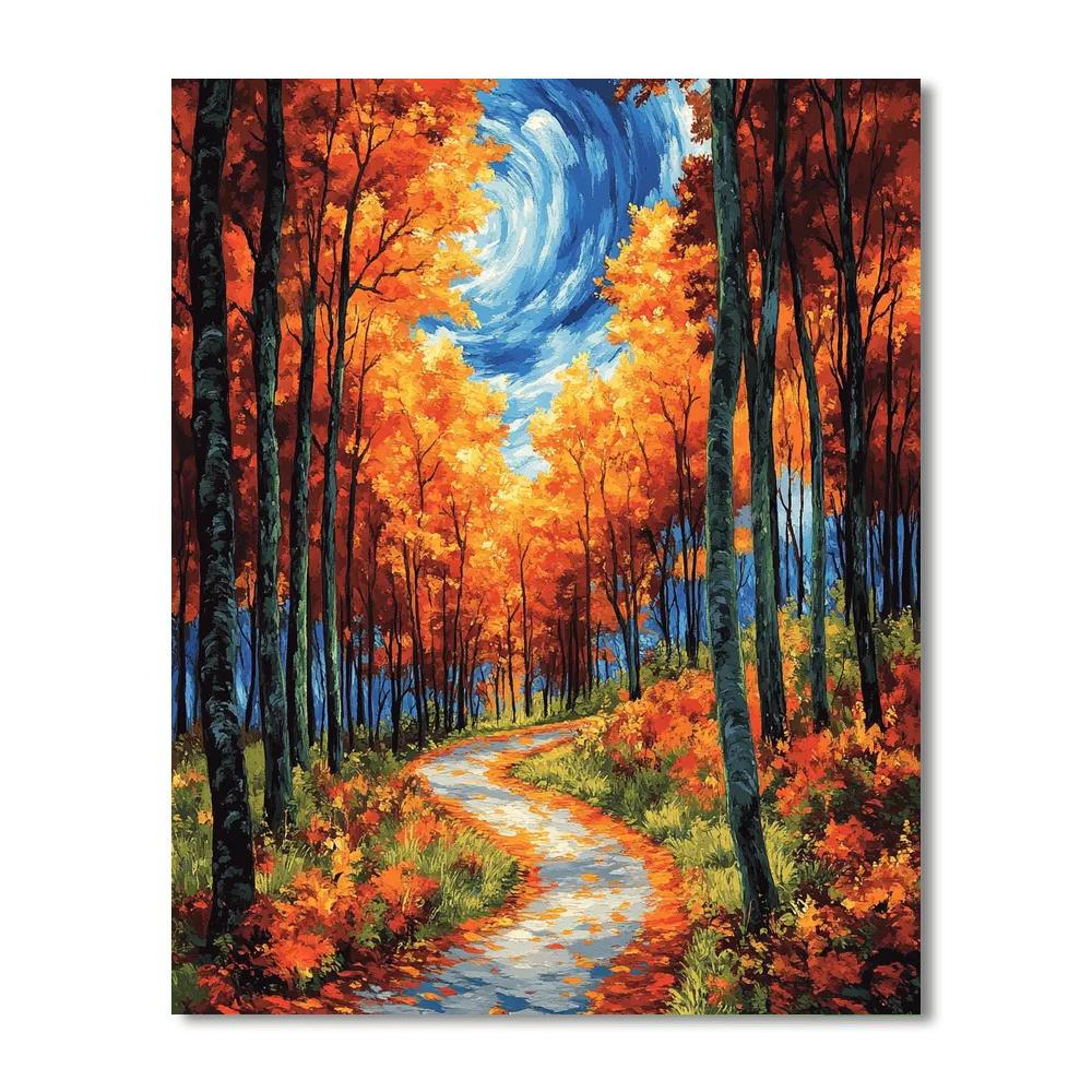 Vincent Van Gogh Inspired Autumn Forest Path paint by color