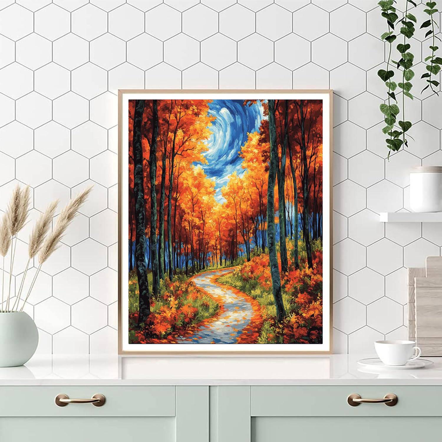 Vincent Van Gogh Inspired Autumn Forest Path paint by color