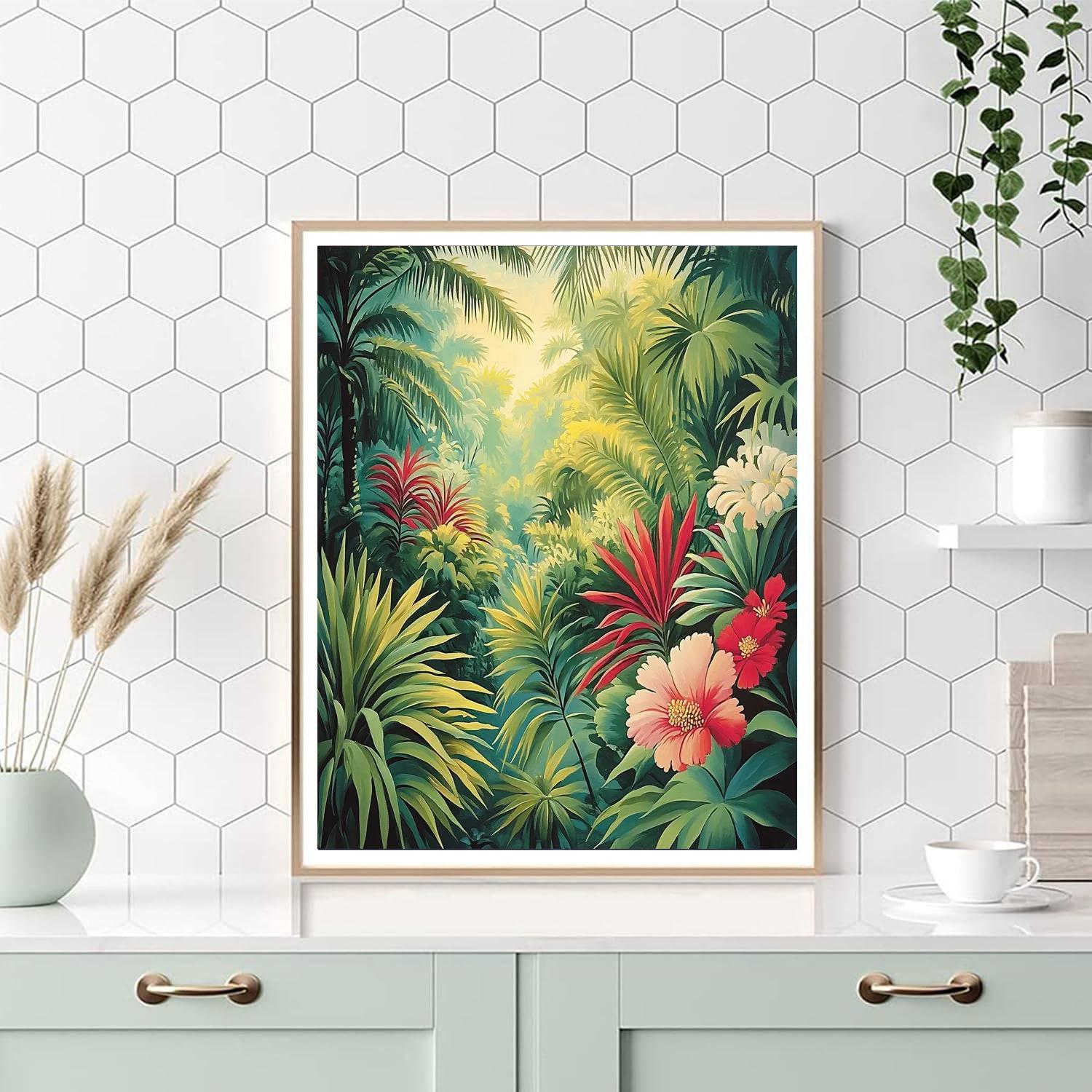 Henri Rousseau Inspired Dream Jungle Scene paint by color