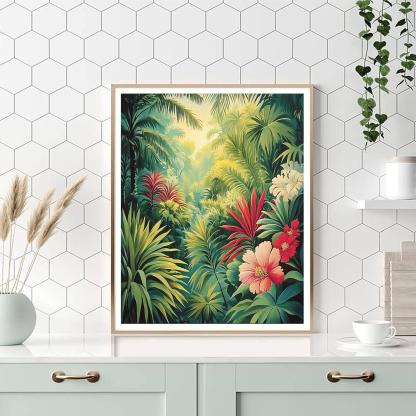 Henri Rousseau Inspired Dream Jungle Scene paint by color