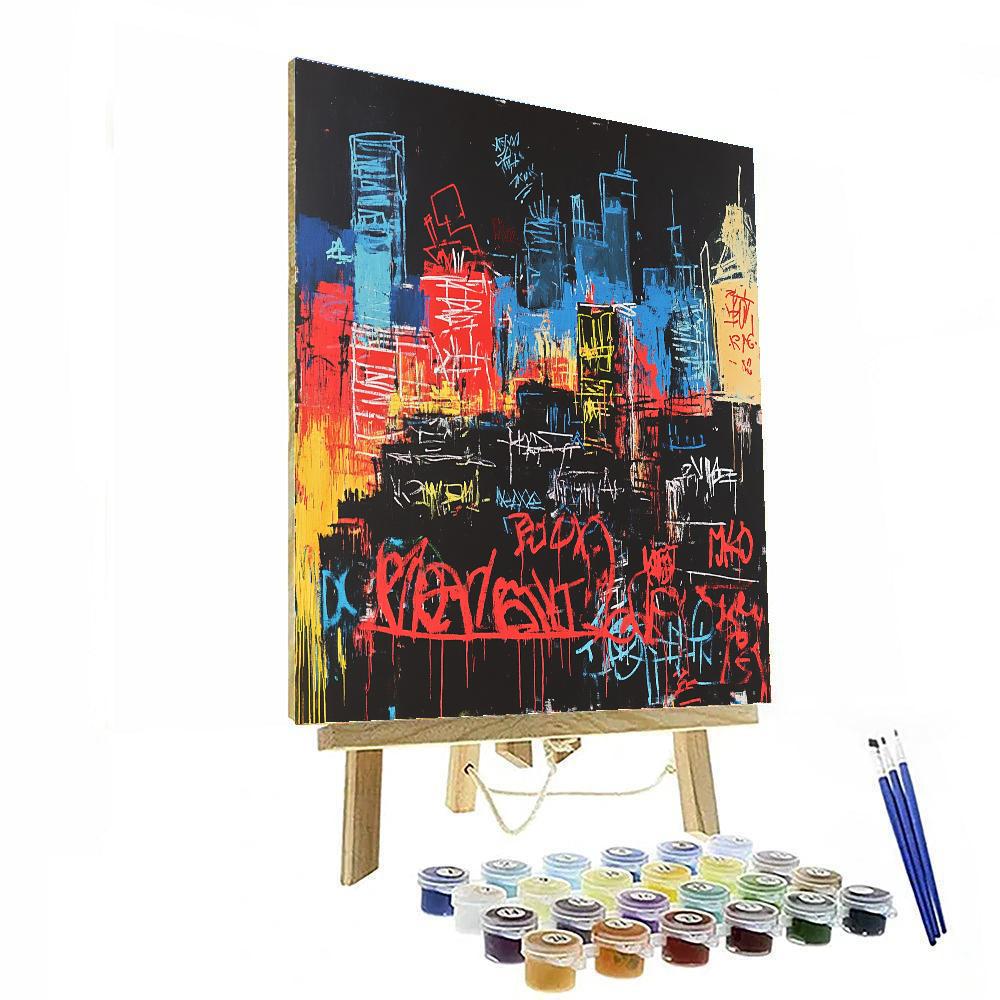 Jean-Michel Basquiat Inspired Neon Cityscape Numbered painting kits