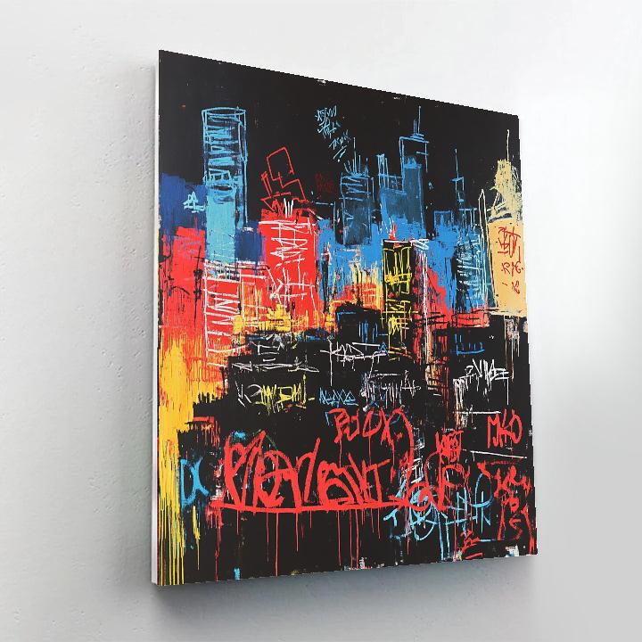 Jean-Michel Basquiat Inspired Neon Cityscape Numbered painting kits
