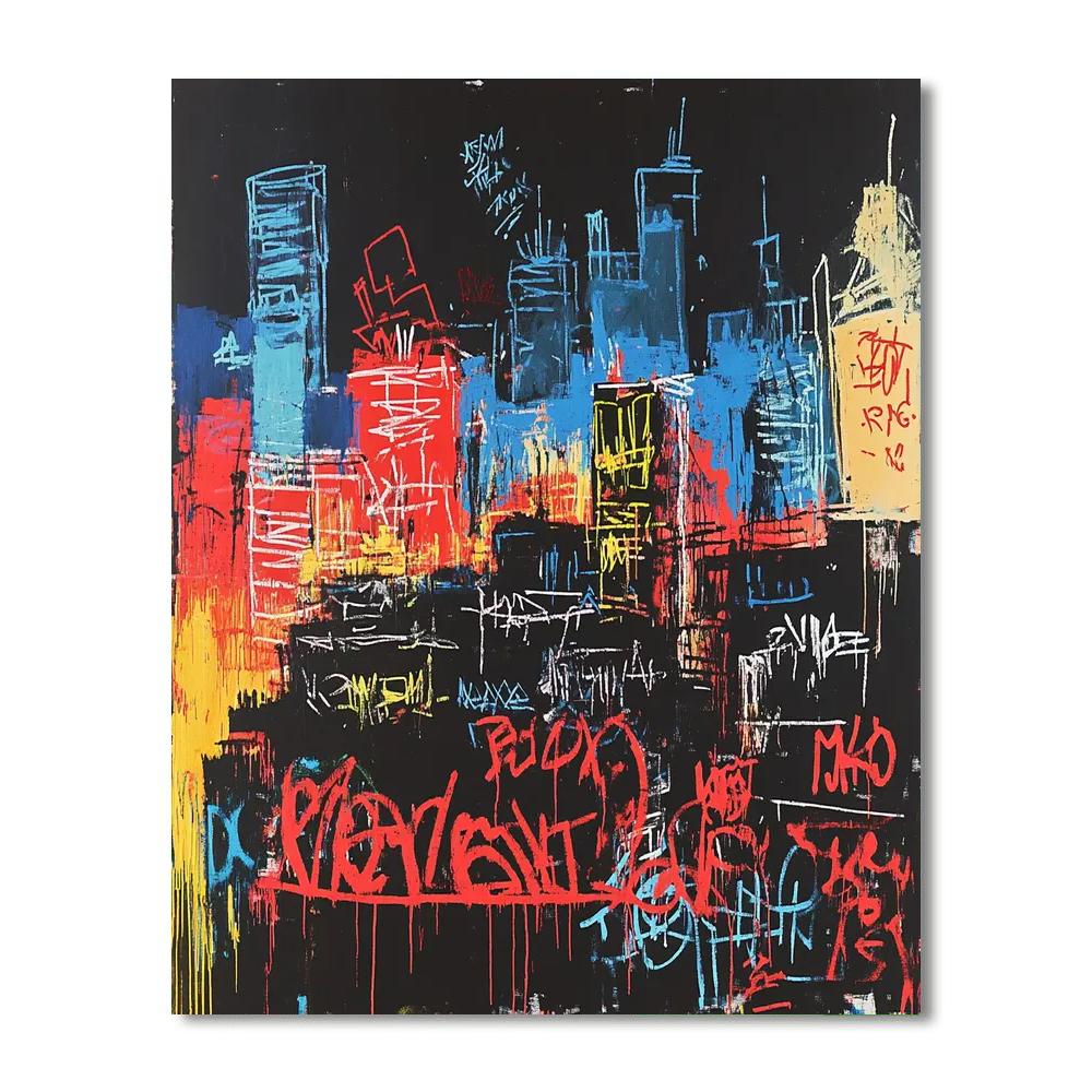 Jean-Michel Basquiat Inspired Neon Cityscape Numbered painting kits