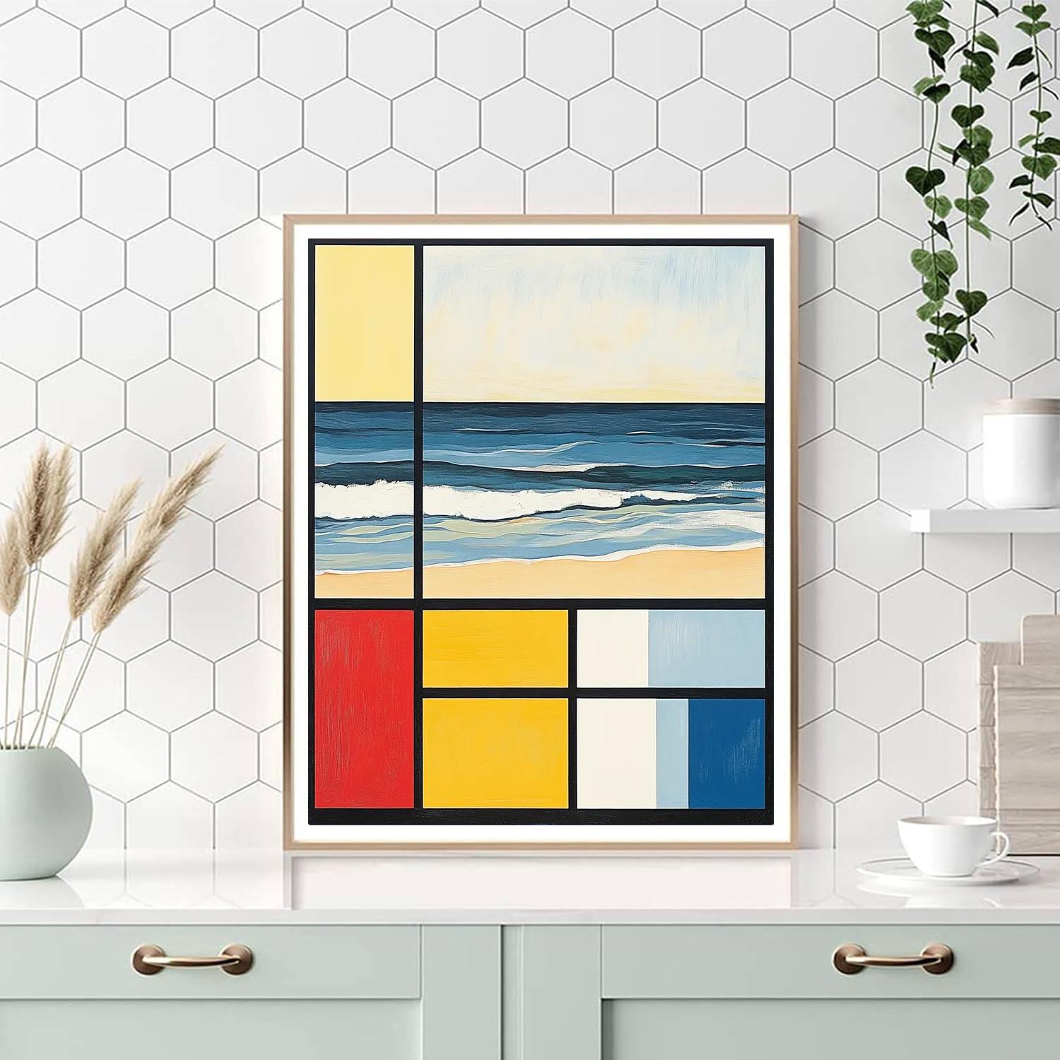 Piet Mondrian Inspired Geometric Beachscape Number painting