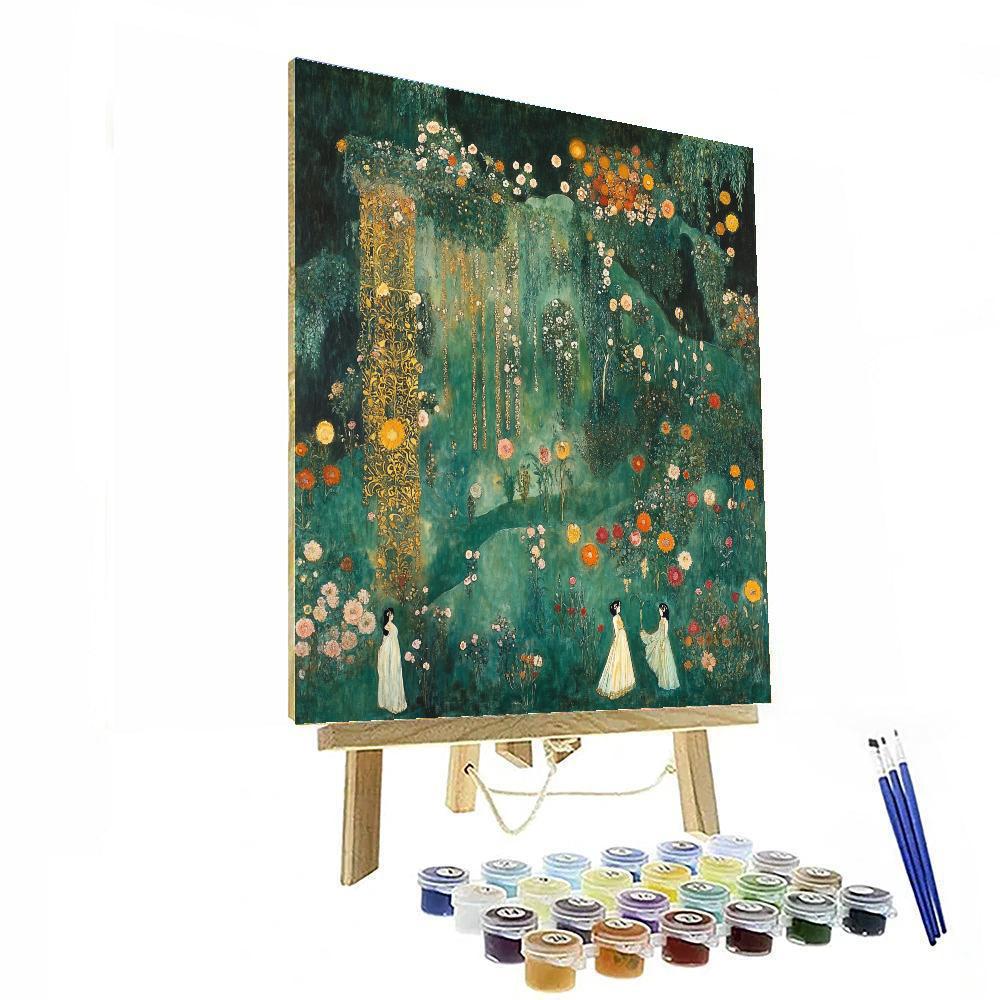 Gustav Klimt Inspired Golden Garden Scene paint by number
