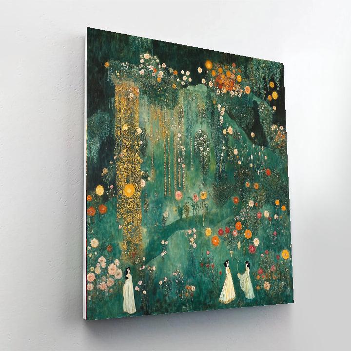 Gustav Klimt Inspired Golden Garden Scene paint by number