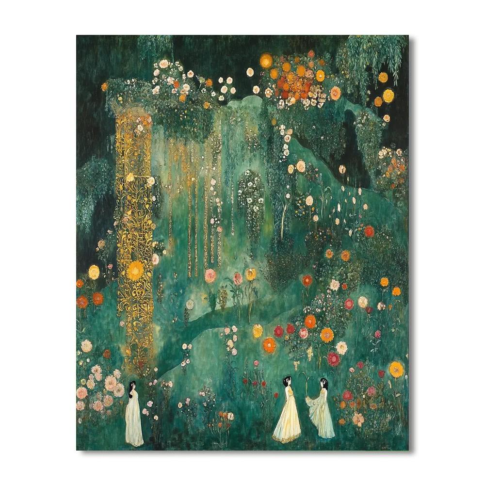 Gustav Klimt Inspired Golden Garden Scene paint by number