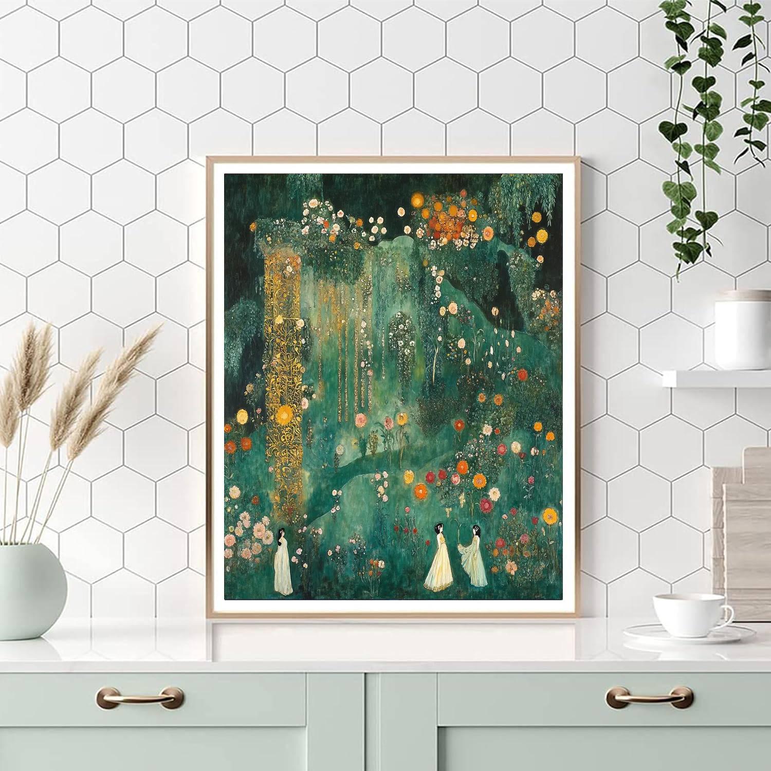 Gustav Klimt Inspired Golden Garden Scene paint by number