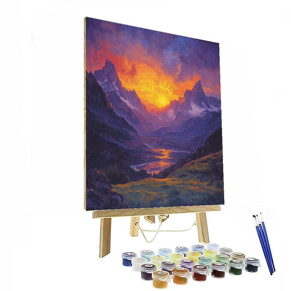 J.M.W Turner Inspired Sunset Over Mountains Number painting