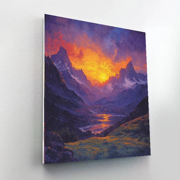 J.M.W Turner Inspired Sunset Over Mountains Number painting