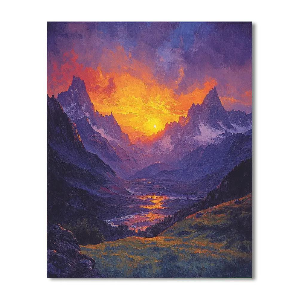 J.M.W Turner Inspired Sunset Over Mountains Number painting
