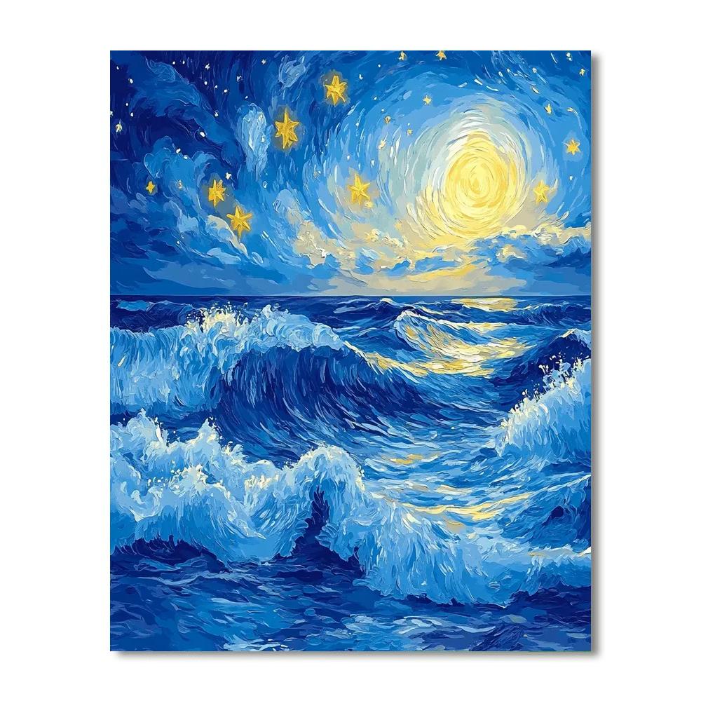 Van Gogh Inspired Starry Ocean paint by color