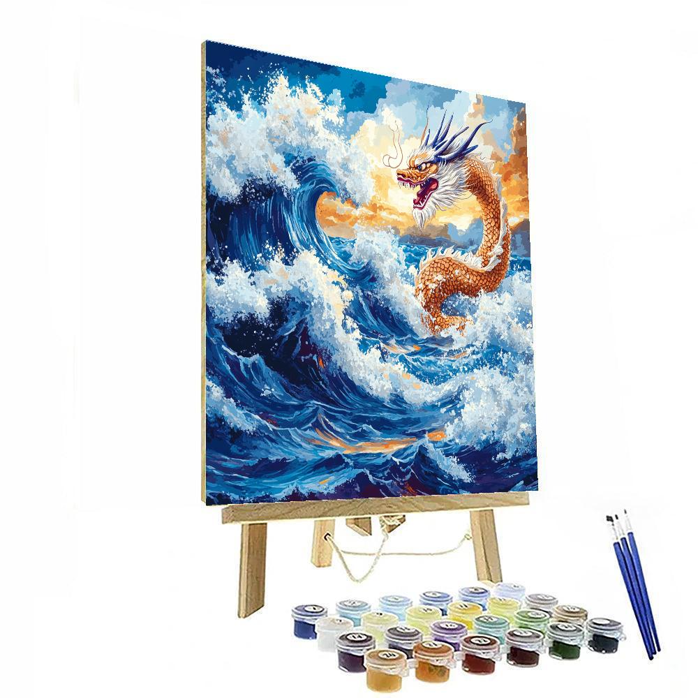Hokusai Inspired Dragon Waves Numbered painting kits