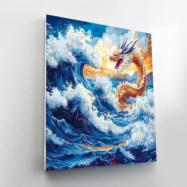 Hokusai Inspired Dragon Waves Numbered painting kits