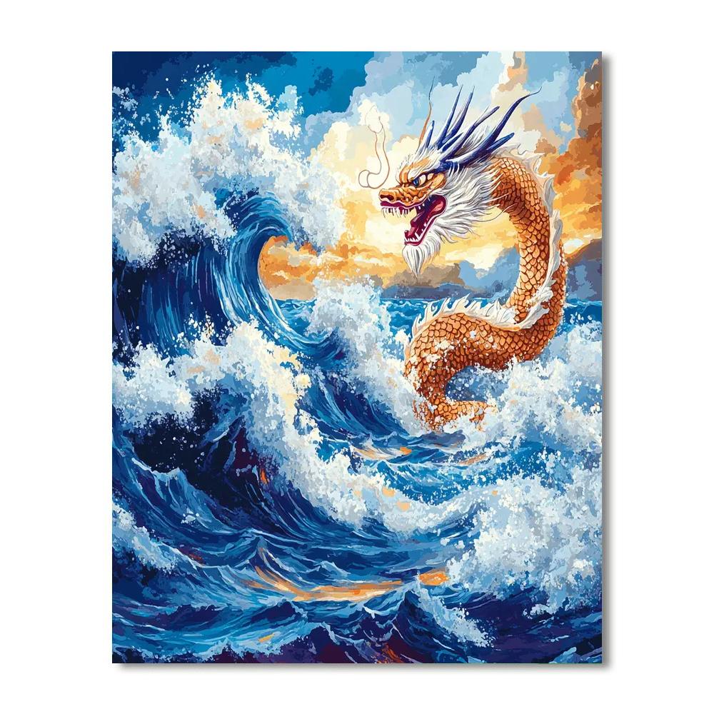 Hokusai Inspired Dragon Waves Numbered painting kits