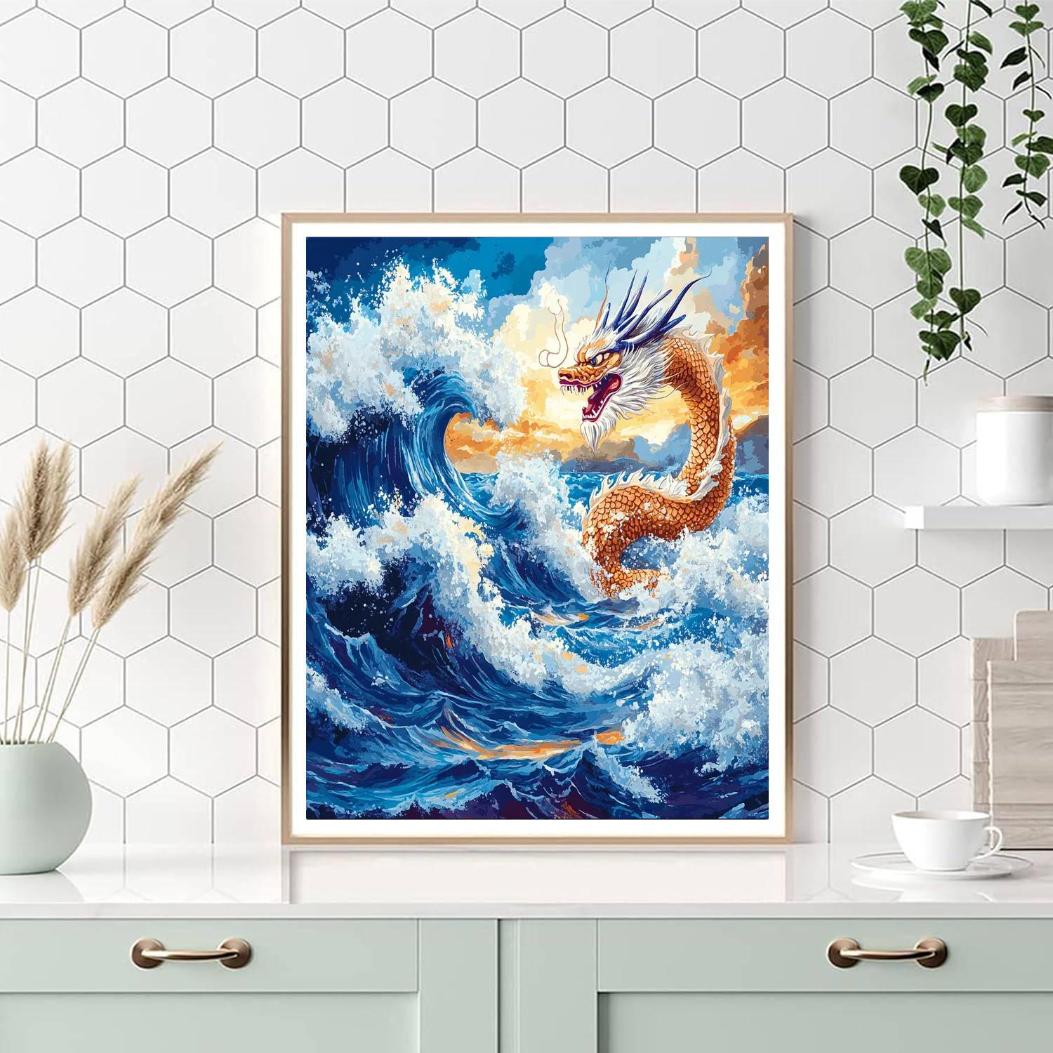 Hokusai Inspired Dragon Waves Numbered painting kits