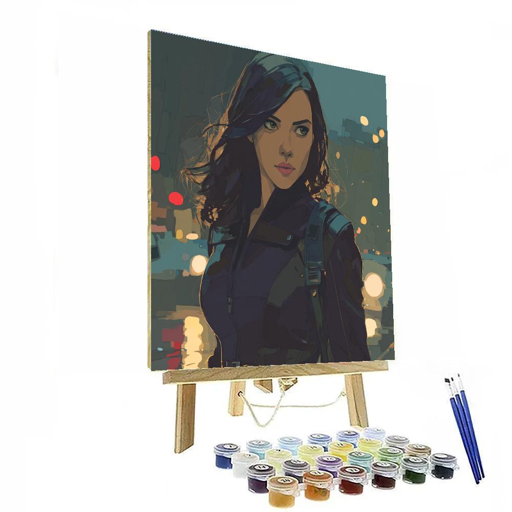 Scarlett Johansson: Quiet Shadow Of The Midnight Operative Number painting
