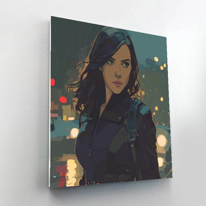 Scarlett Johansson: Quiet Shadow Of The Midnight Operative Number painting