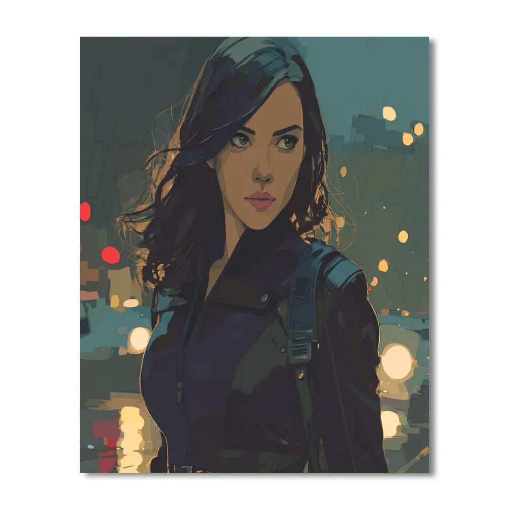 Scarlett Johansson: Quiet Shadow Of The Midnight Operative Number painting