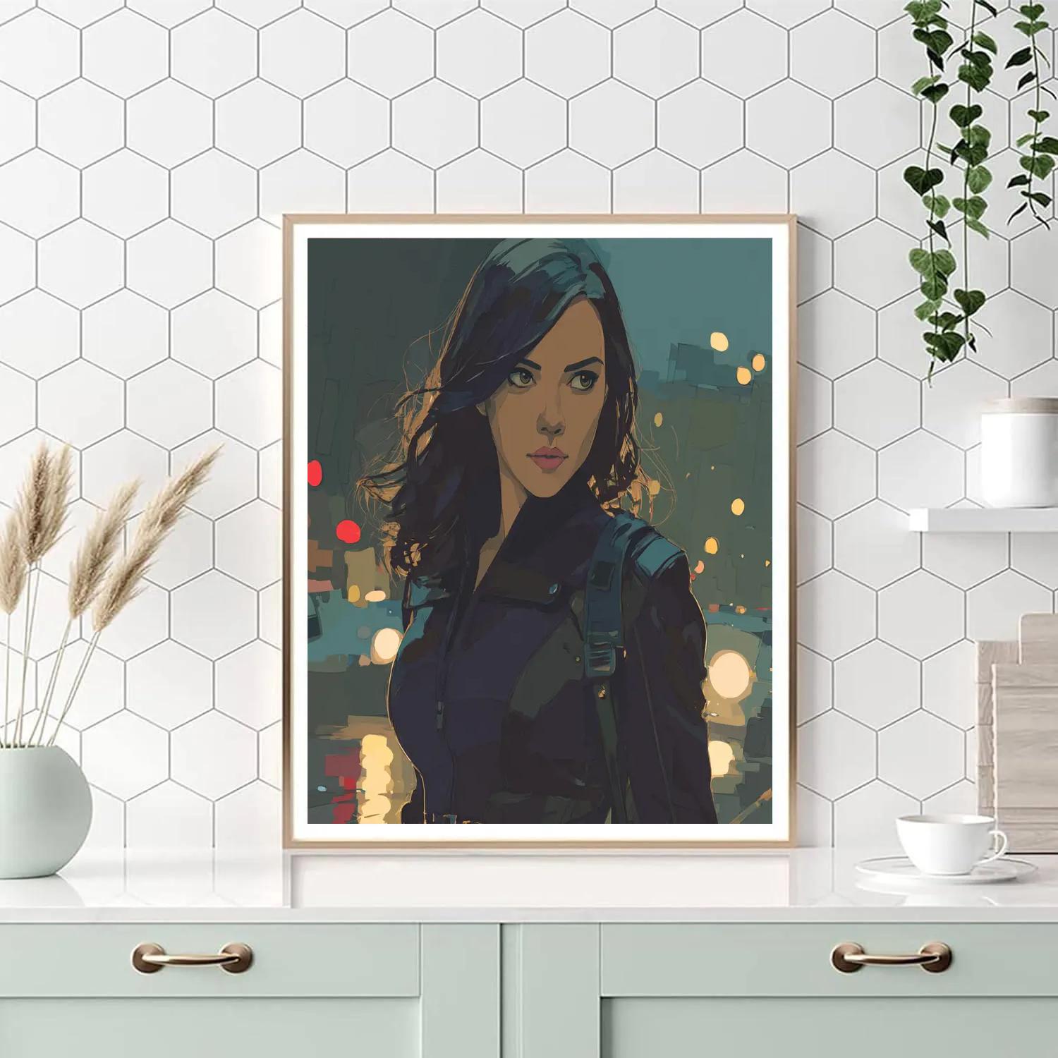 Scarlett Johansson: Quiet Shadow Of The Midnight Operative Number painting