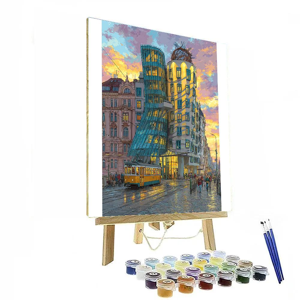 Mirrored Facade Of The Dancing House Prague Czech Republic Numbered painting kits