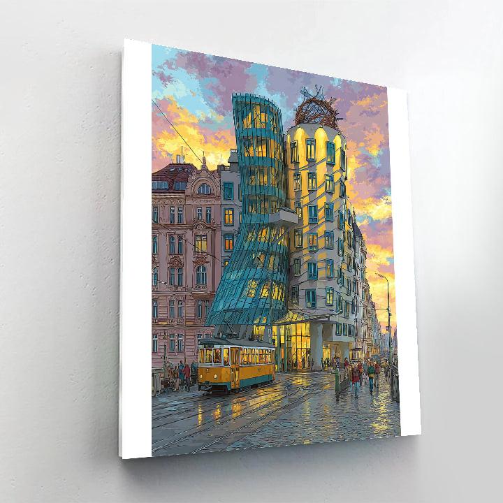 Mirrored Facade Of The Dancing House Prague Czech Republic Numbered painting kits
