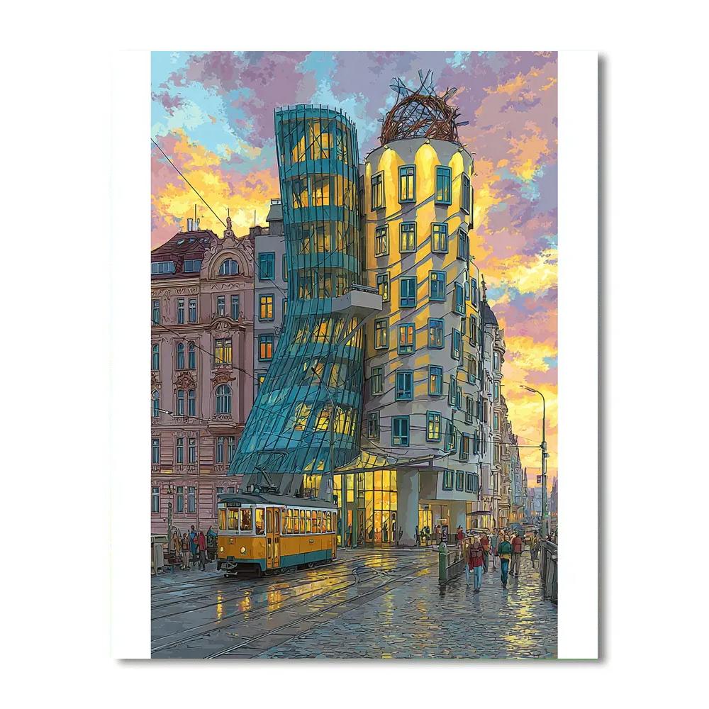 Mirrored Facade Of The Dancing House Prague Czech Republic Numbered painting kits