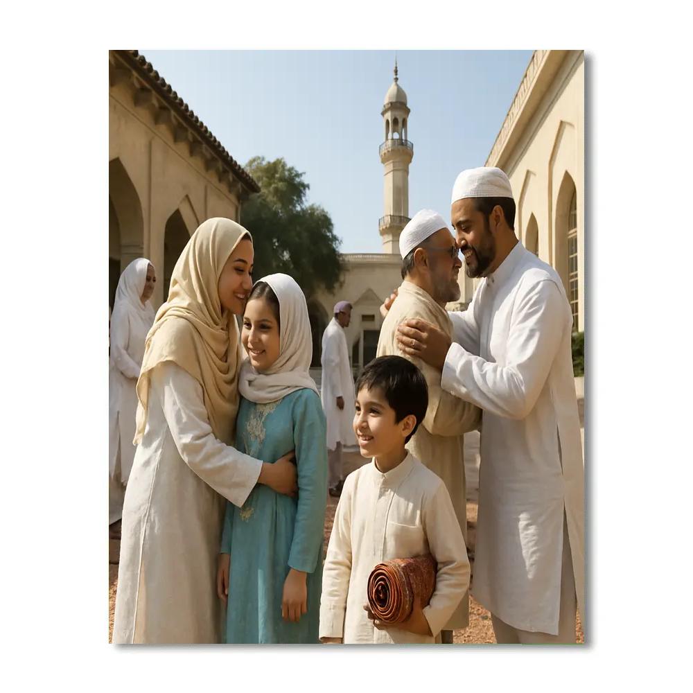 Eid Morning Mosque Gathering painting number kit