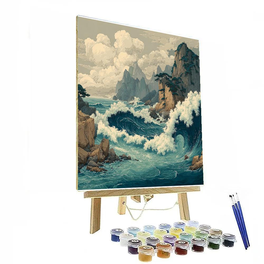 Hokusai Inspired Mountain Waves paint by number