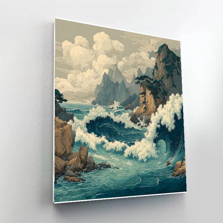 Hokusai Inspired Mountain Waves paint by number